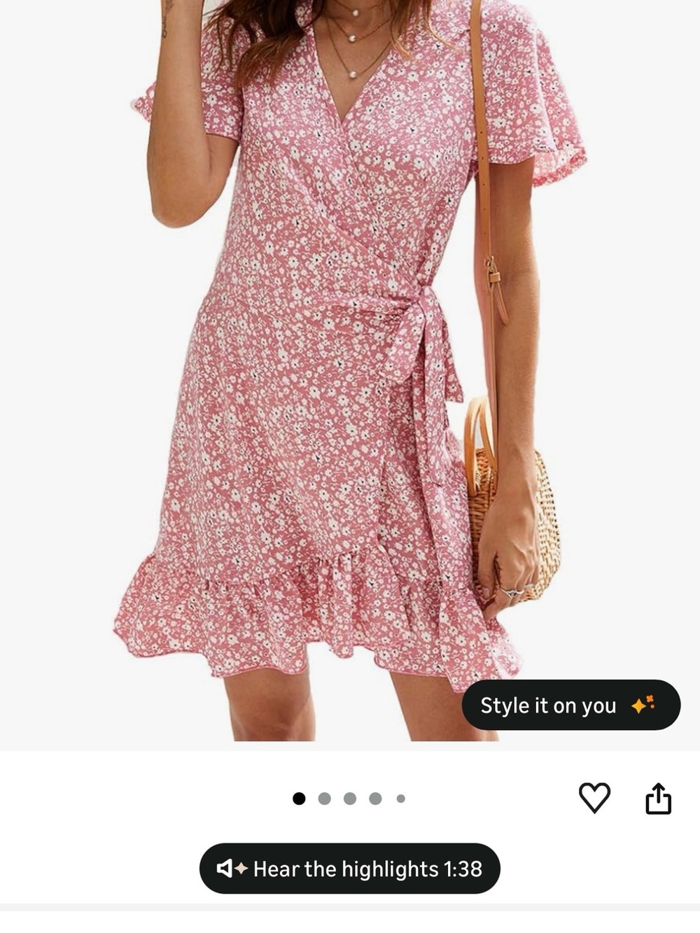 Amazon Essentials Pink Floral Wrap Mini Dress